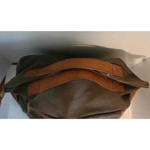 FOSSIL DUFFEL 1954 LONG LIVE VINTAGE LEATHER GREEN CANVAS MILITARY STYLE BAG LG - Picture 4 of 16